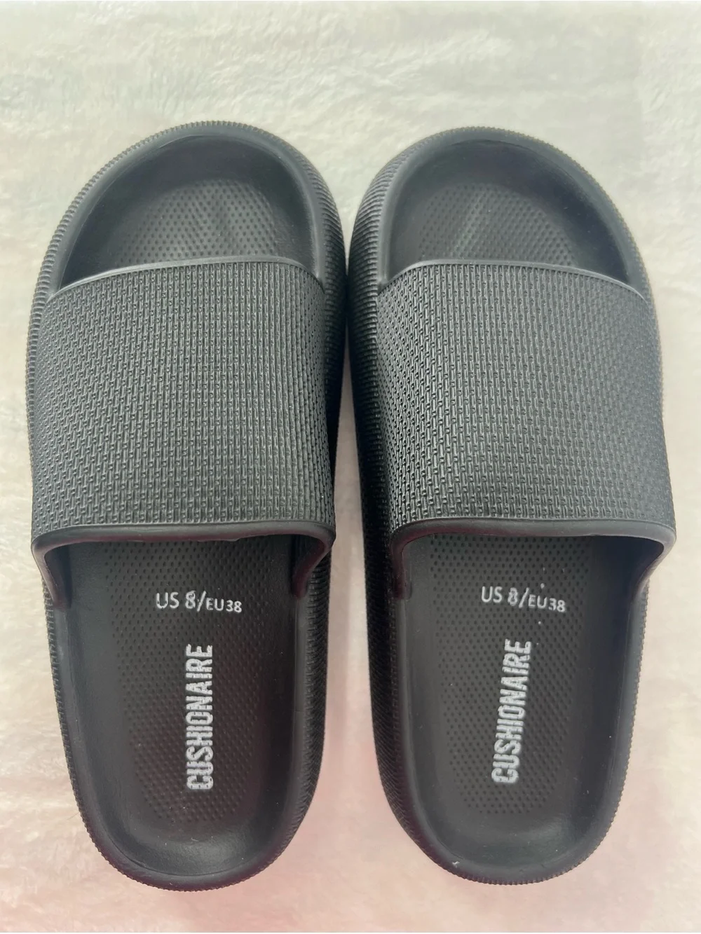Cushionaire Feather Foam Slides Black New Sz 8 Comfy Cloud Cushion Shower Spa